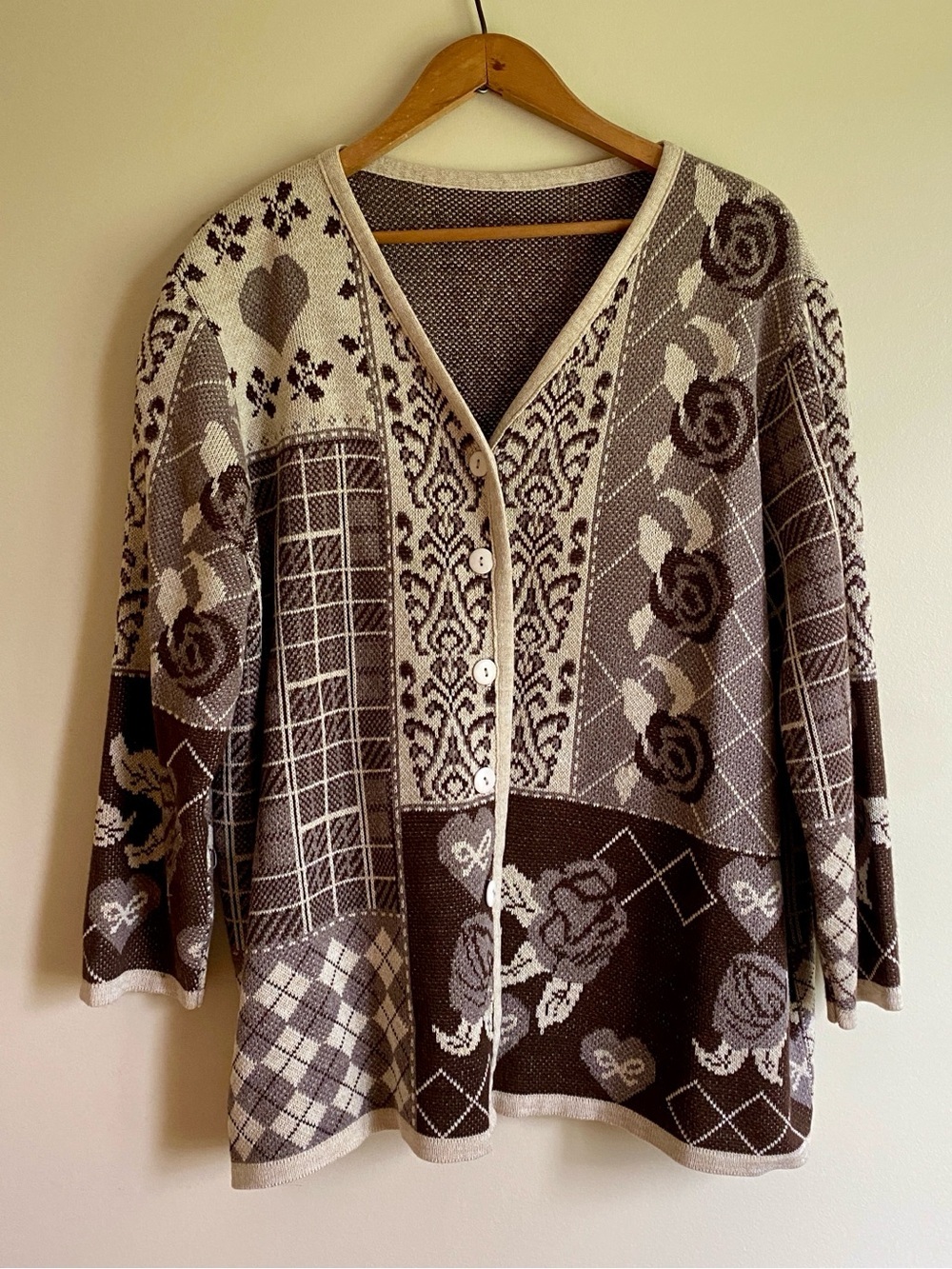 Vintage Floral Patchwork V-Neck Women's Sweater Cardigan